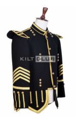 Black Wool Gold Braided Scottish Military Bagpiper Jacket - Image 3
