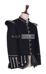 Black Wool Silver Braided Scottish Military Piper Doublet - Image 3