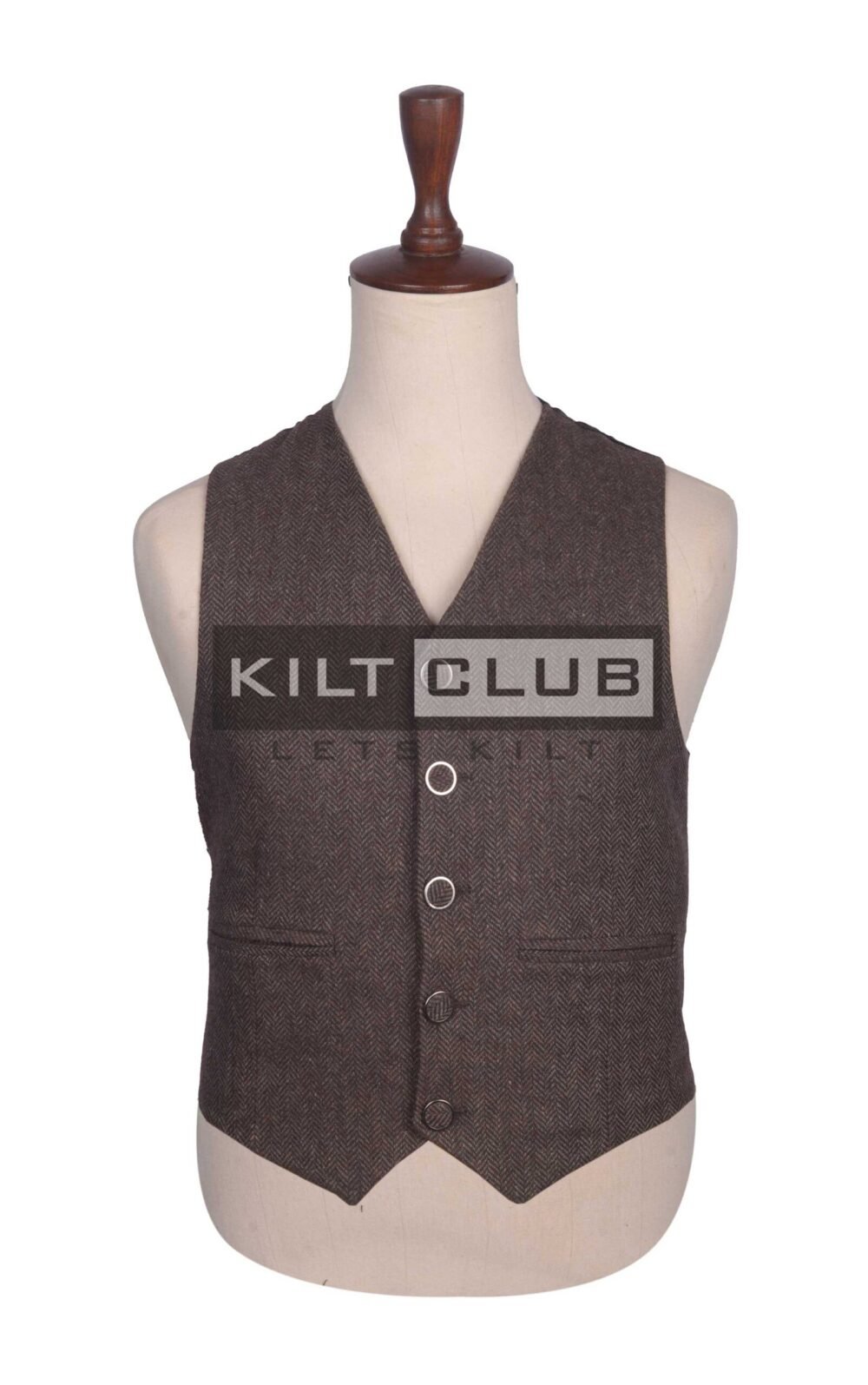 Brown Tweed 5 Buttons Argyll Waistcoat