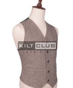 Alternative view of Brown Tweed Bone Buttons Argyll Waistcoat