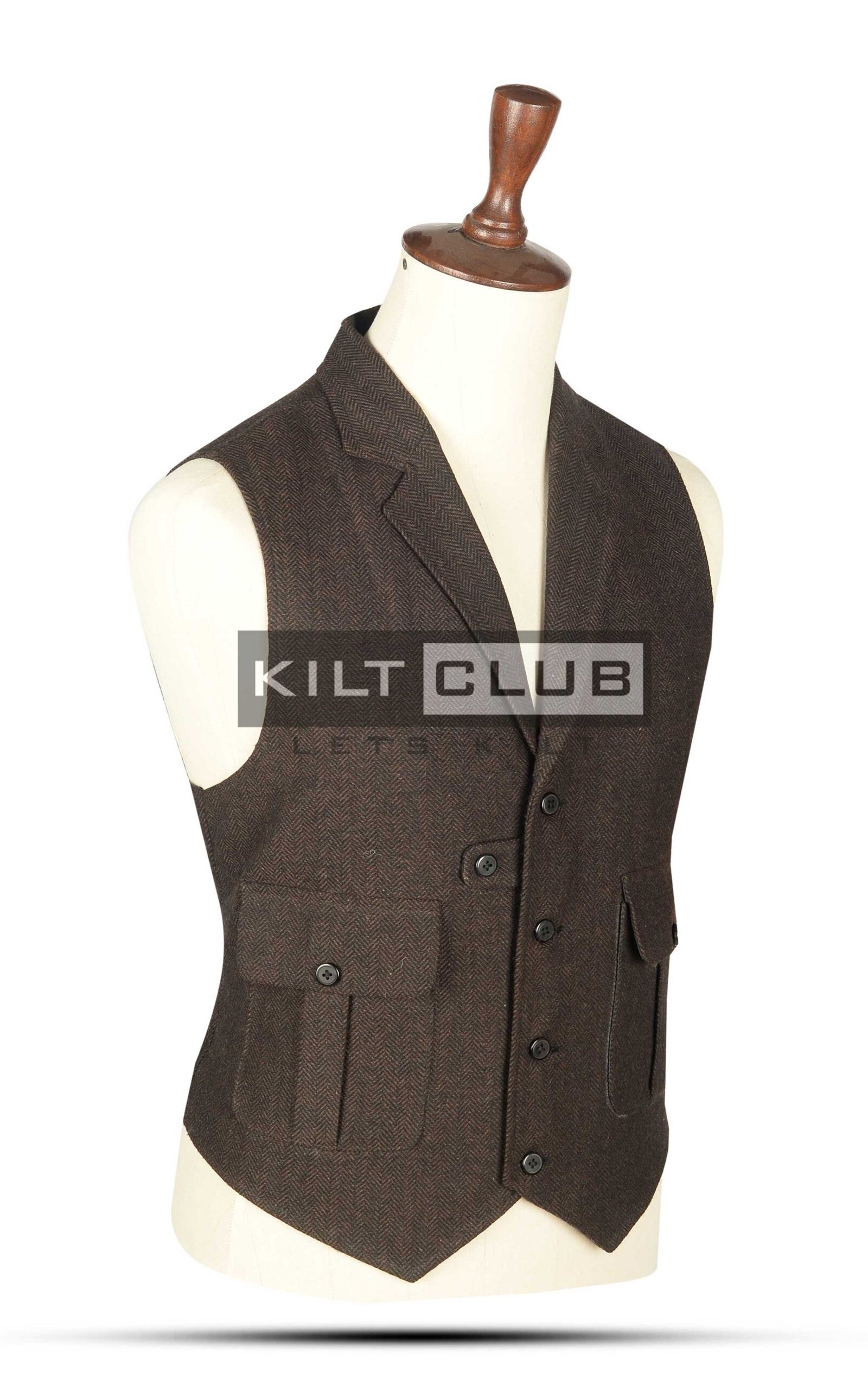 Brown Tweed Utility Style Waistcoat - Image 3