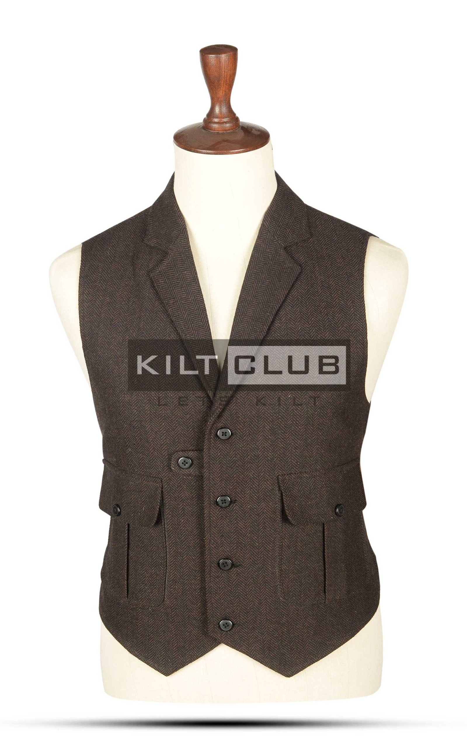 Brown Tweed Utility Style Waistcoat