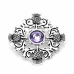 Scottish Antique Pin Thistle Amethyst Pewter
