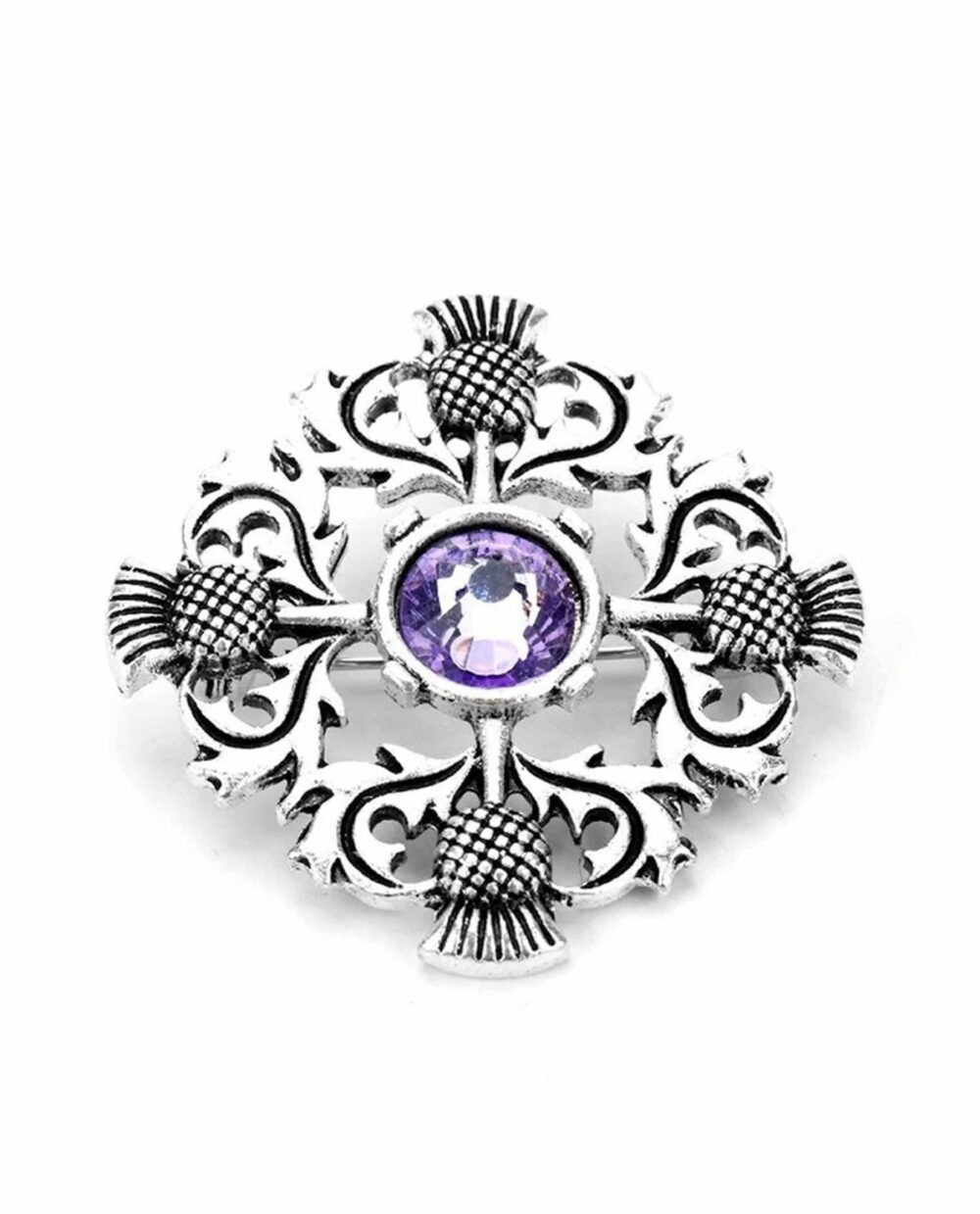 Scottish Antique Pin Thistle Amethyst Pewter