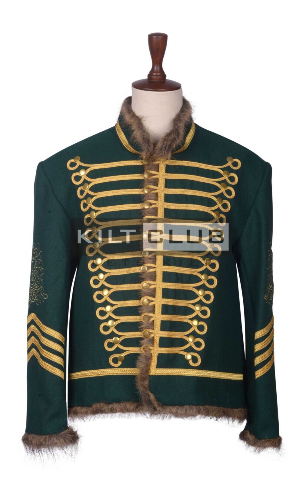 Green Wool Gold Braided Military Hussar Jacket