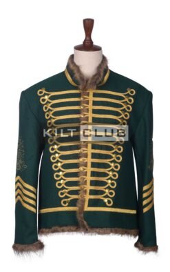 Green Wool Gold Braided Military Hussar Jacket