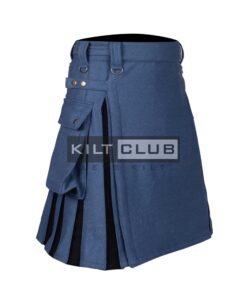 Alternative view of Lovat Blue Wool and Black Wool Hybrid Kilt