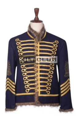 Navy Wool Gold Braided Military Hussar Jacket