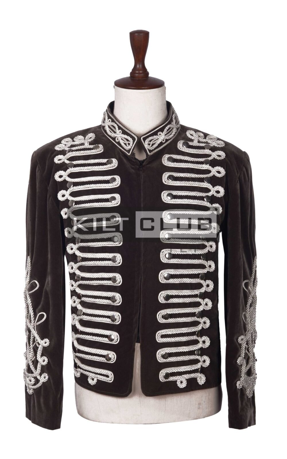 Olive Green Velvet Silver Braided Jacket