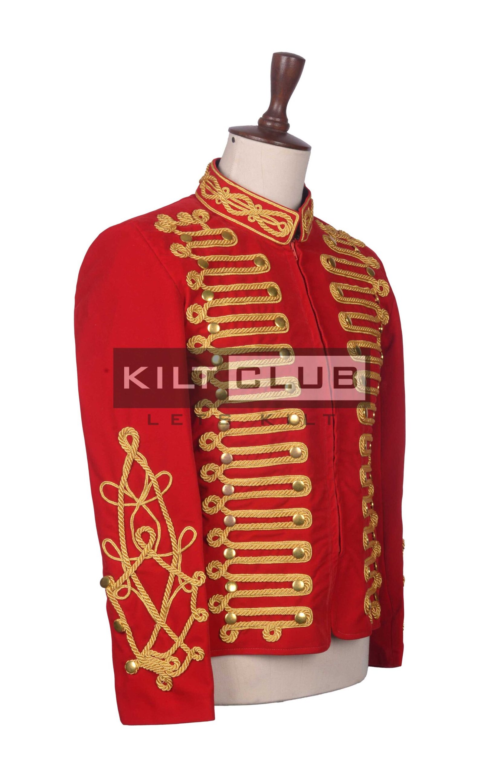 Red Velvet Gold Braided Military Officer Braided Jacket - Image 3