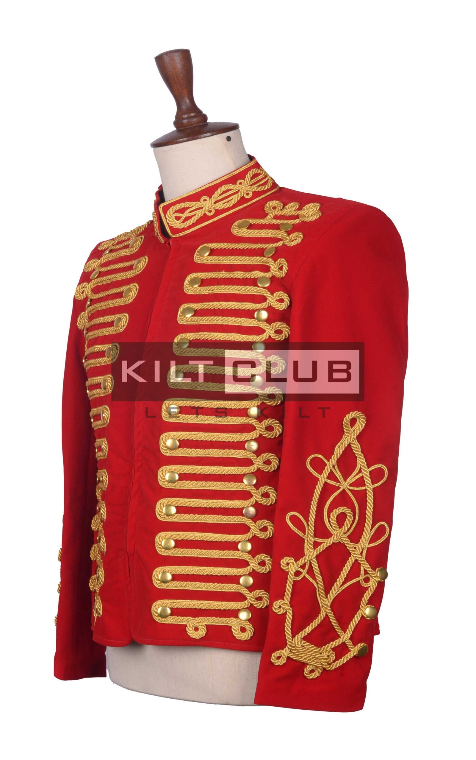 Red Velvet Gold Braided Military Officer Braided Jacket - Image 2