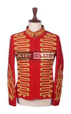 Red Velvet Gold Braided Military Officer Braided Jacket
