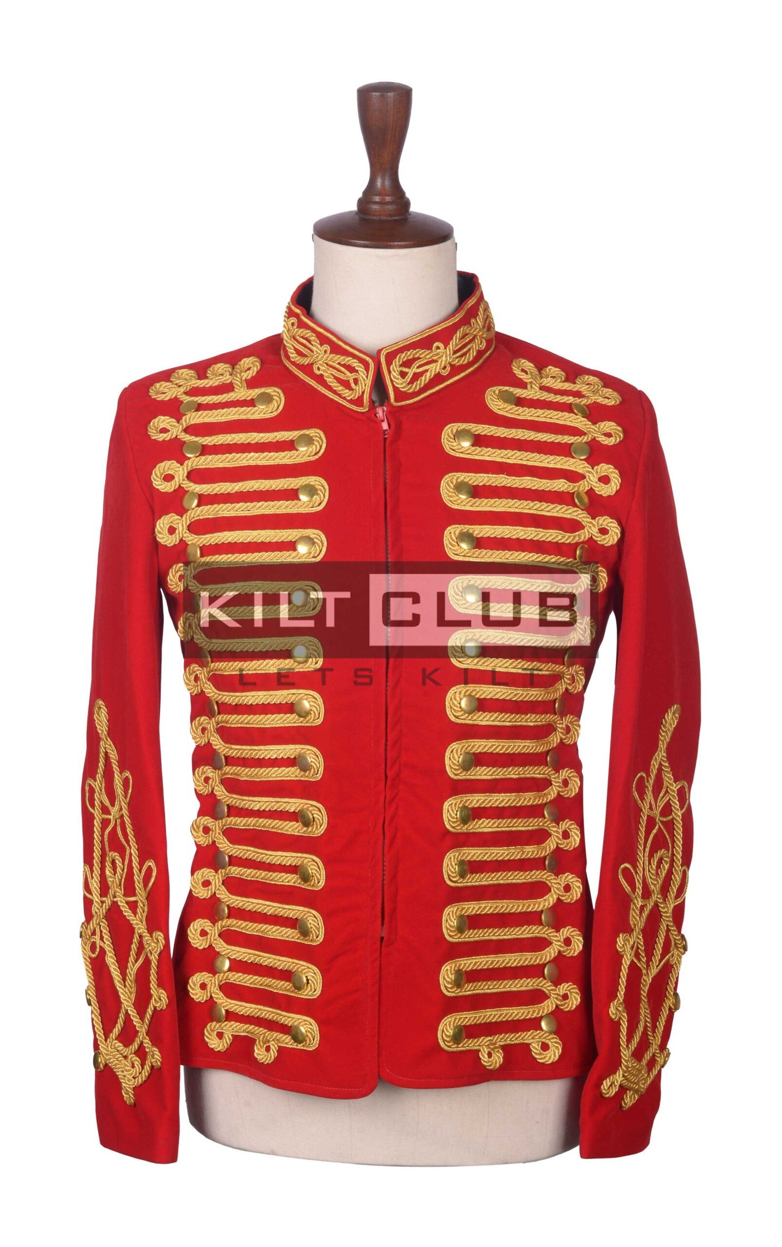 Red Velvet Gold Braided Military Officer Braided Jacket