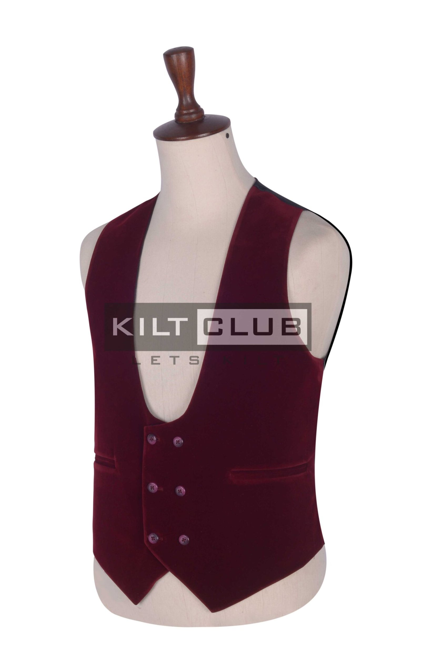 Red Vine Velvet Double Breasted Kilt Waistcoat - Image 2