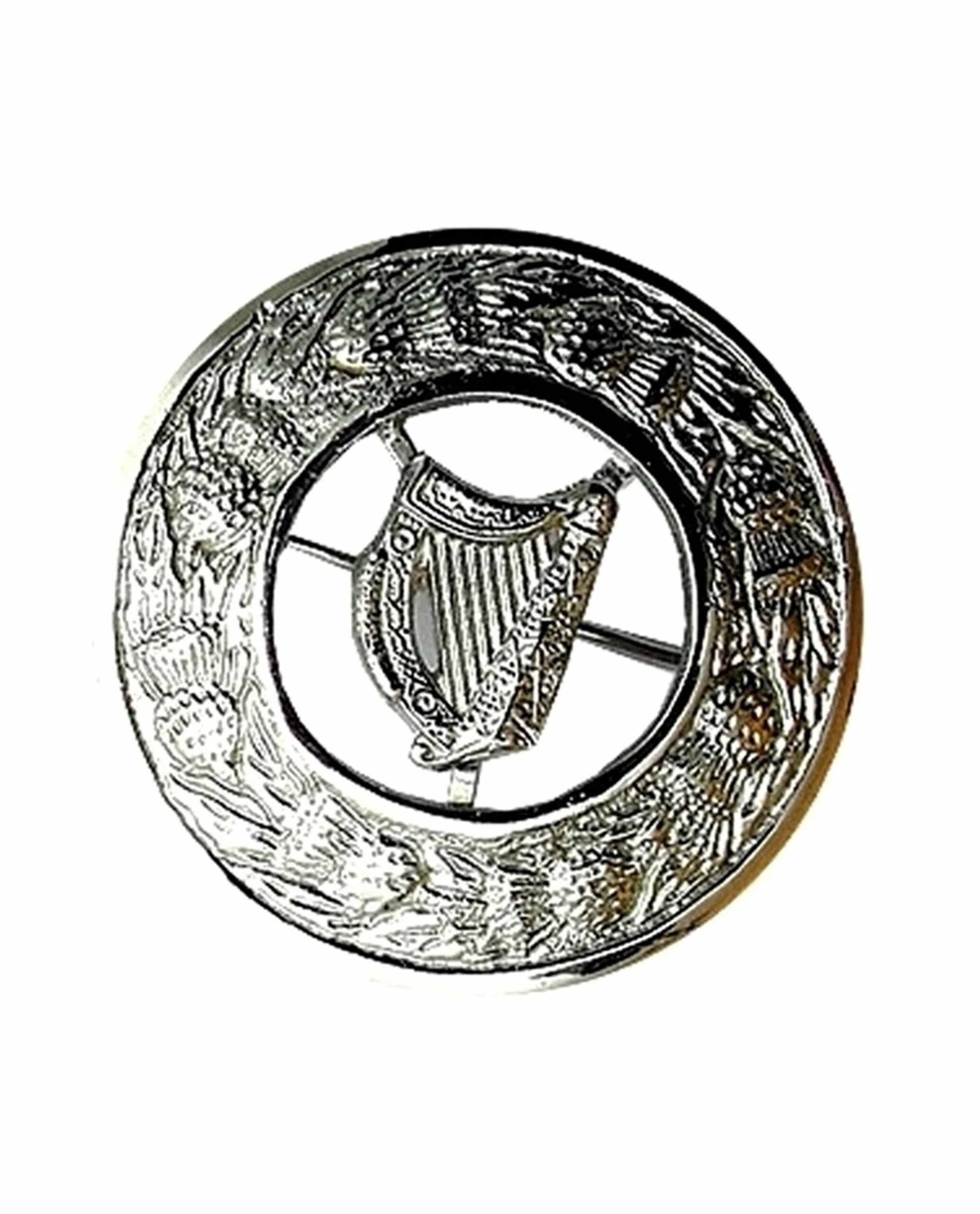 Scottish Antique Pin Irish Harp Brooch Brass Antique