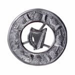 Scottish Antique Pin Irish Harp Brooch Chrome
