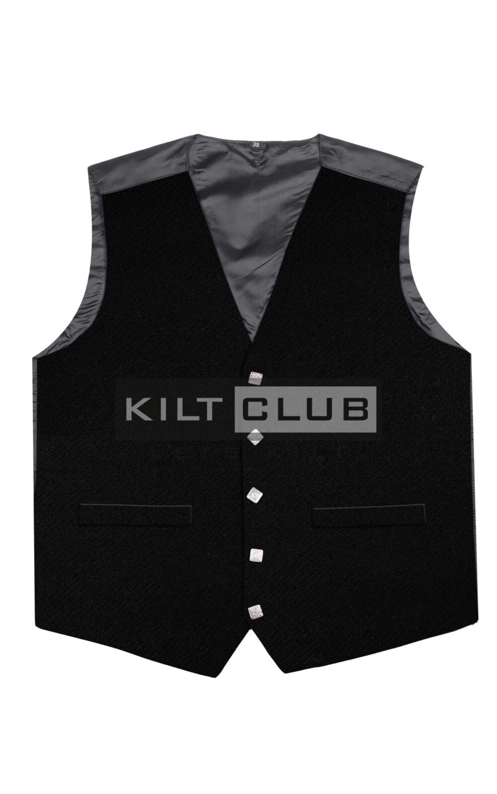 Solid Black Wool Waistcoat