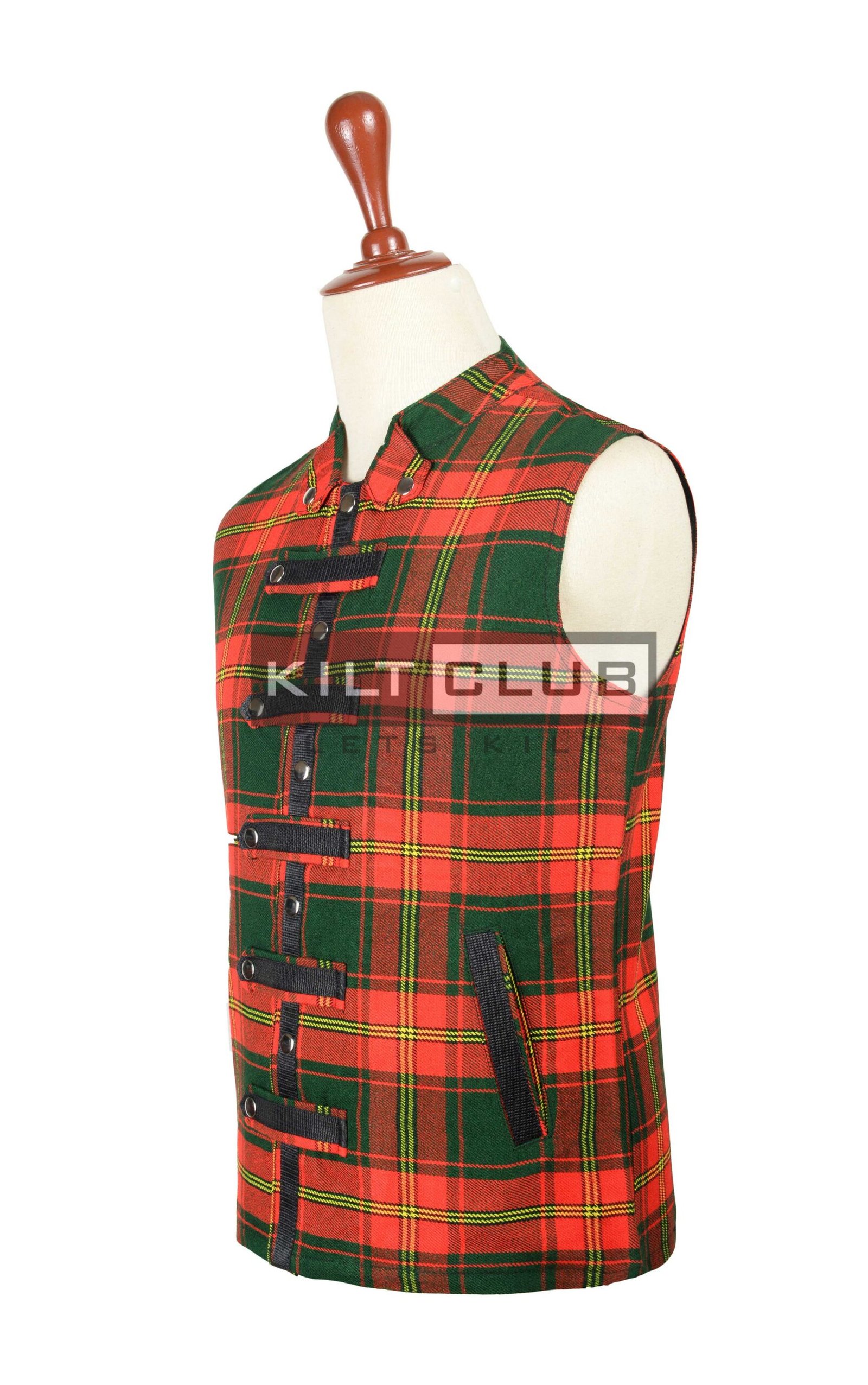 Ulster Red Tartan Fashion Waistcoat - Image 2