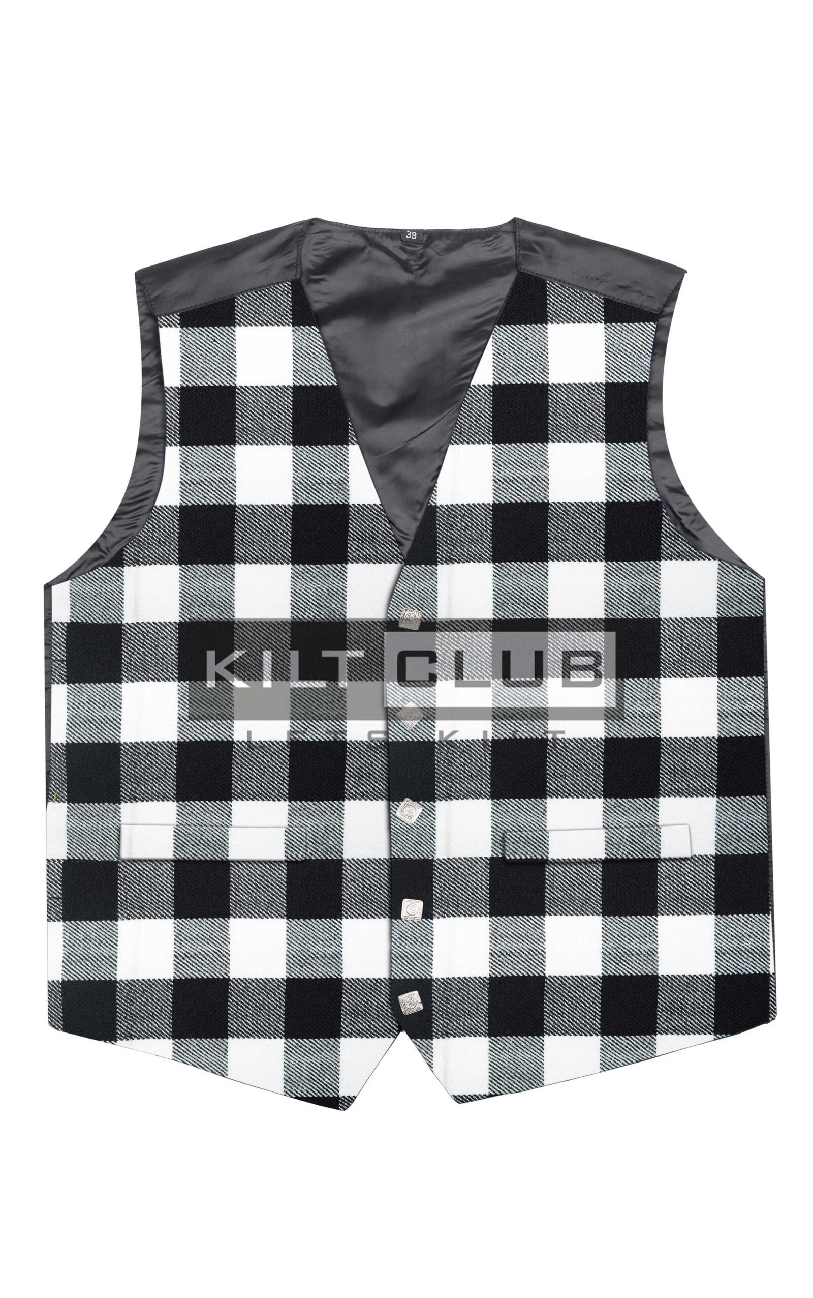 White black rob roy Tartan Waistcoat