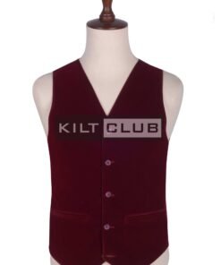 Wine Red Velvet Scottish Argyll Kilt Waistcoat