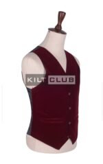 Wine Red Velvet Scottish Argyll Kilt Waistcoat - Image 3