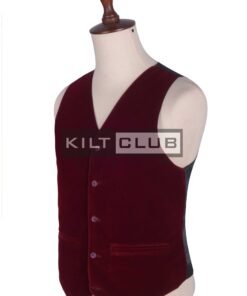 Alternative view of Wine Red Velvet Scottish Argyll Kilt Waistcoat