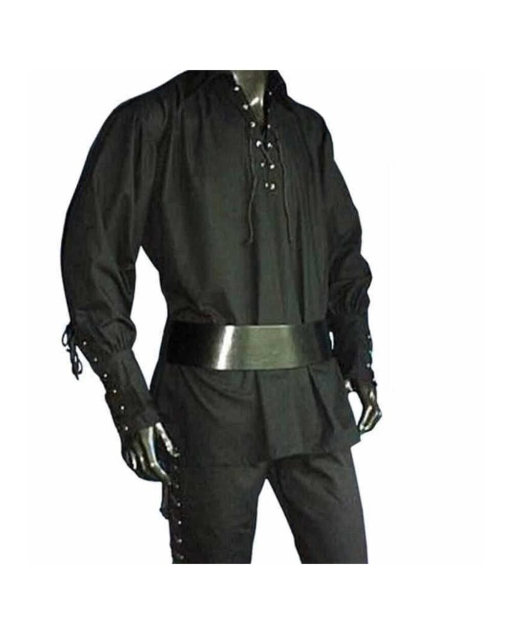 Black Cotton Kilt Shirt Medieval Pirate LARP Halloween