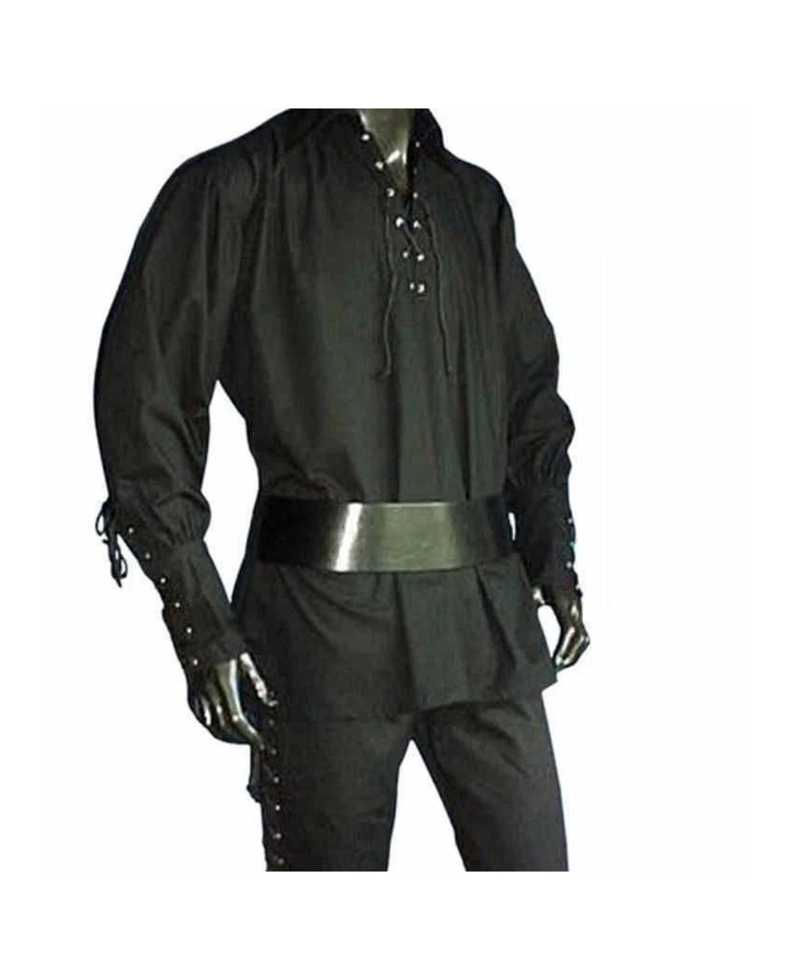 Black Cotton Kilt Shirt Medieval Pirate LARP Halloween
