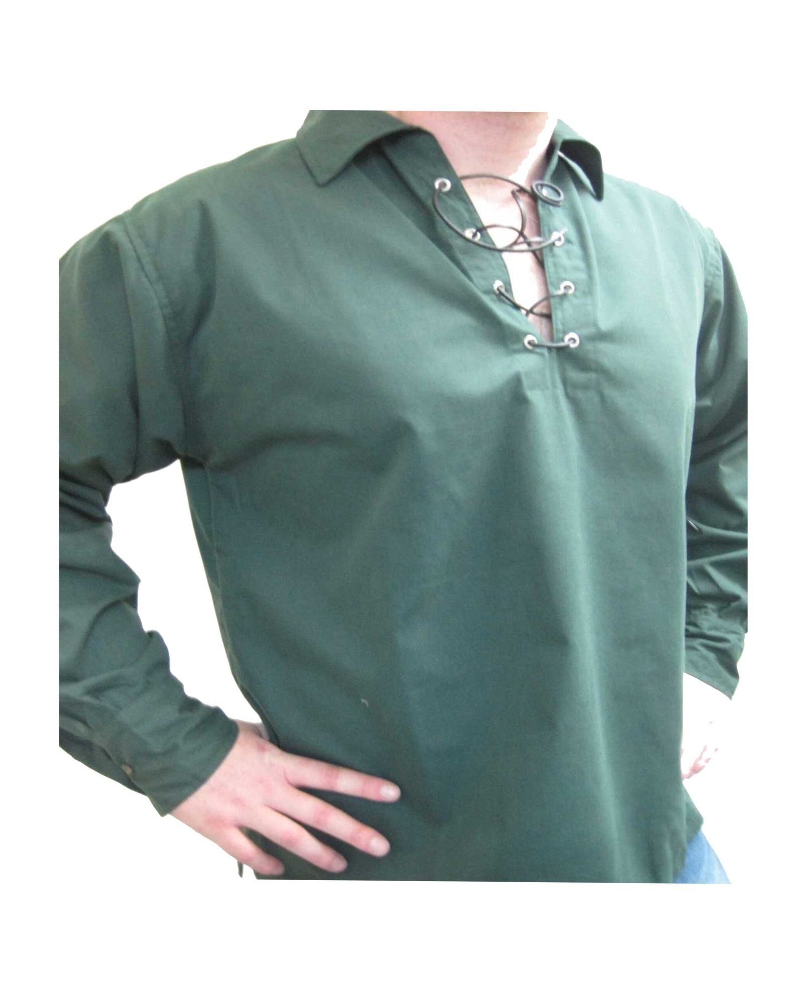 GREEN COTTON JACOBITE GHILLIE KILT SHIRT