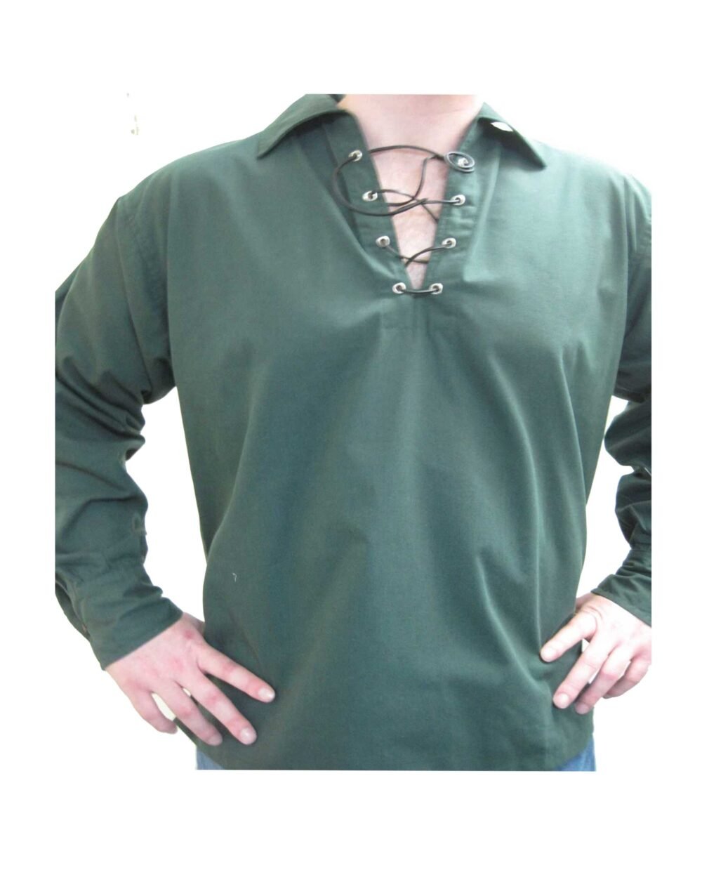 GREEN COTTON JACOBITE GHILLIE KILT SHIRT