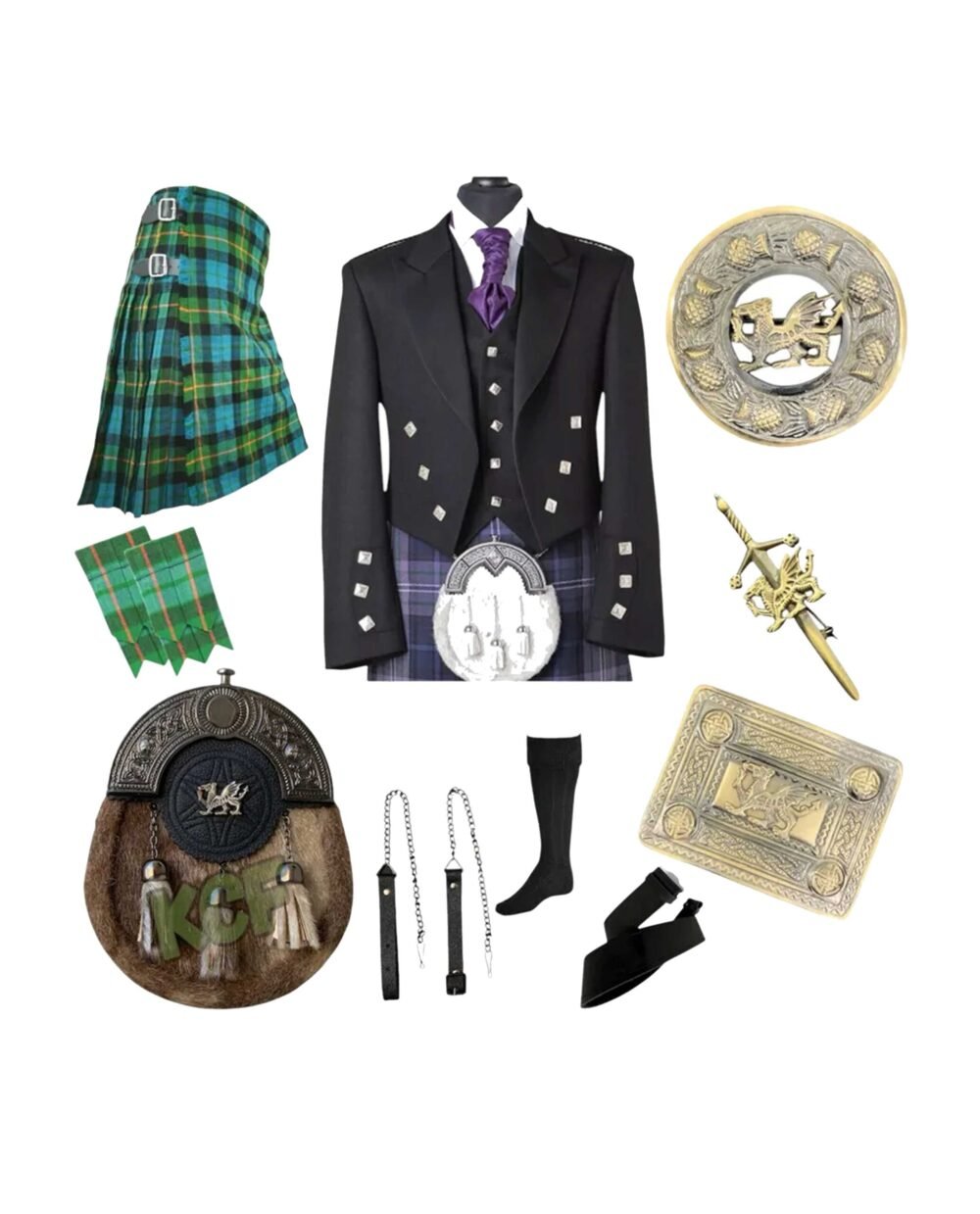 Prince Charlie Antique Welsh Dragon Kilt Outfit