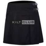 Solid Black Tartan Women Knee Length Skirt