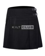 Solid Black Tartan Women Knee Length Skirt