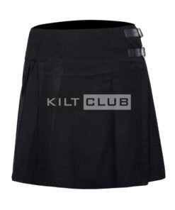 Solid Black Tartan Women Knee Length Skirt