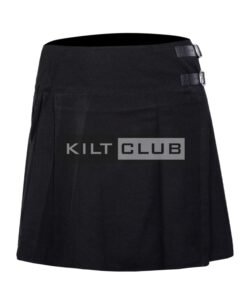 Solid Black Tartan Women Knee Length Skirt