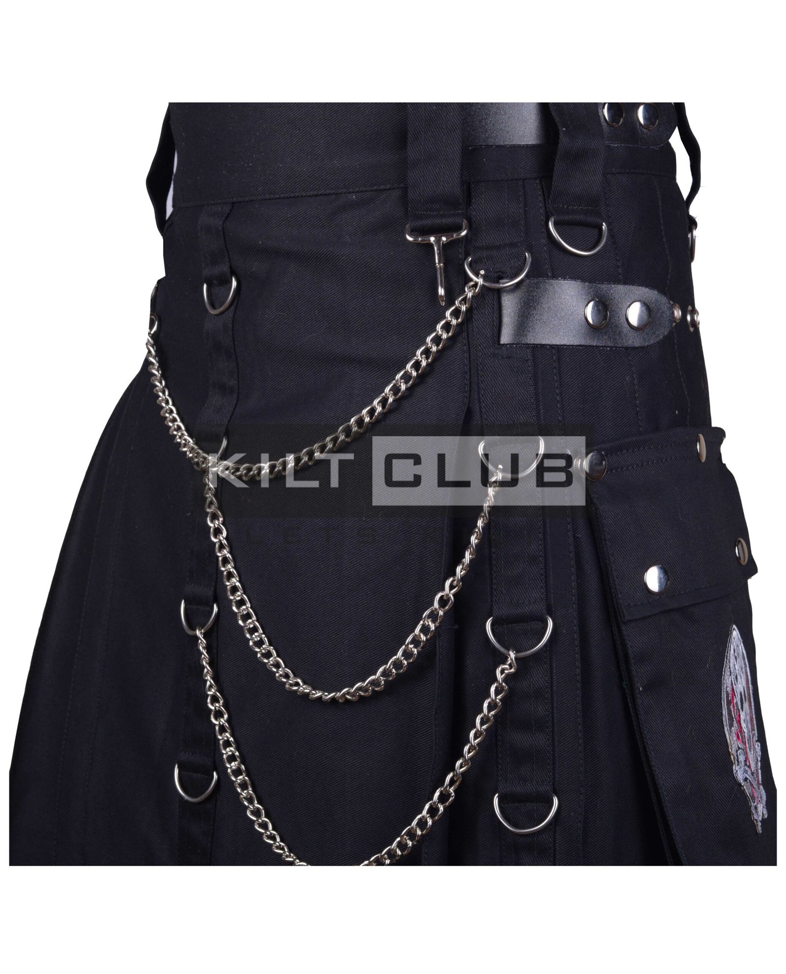 Black Cotton Gothic Punk Rock Kilt - Image 2