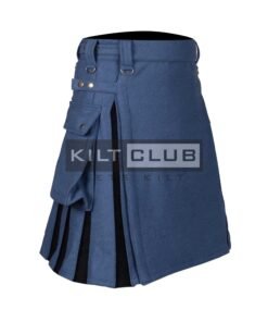 Alternative view of Smoking Lovat Blue & Black Wool Hybrid Kilt
