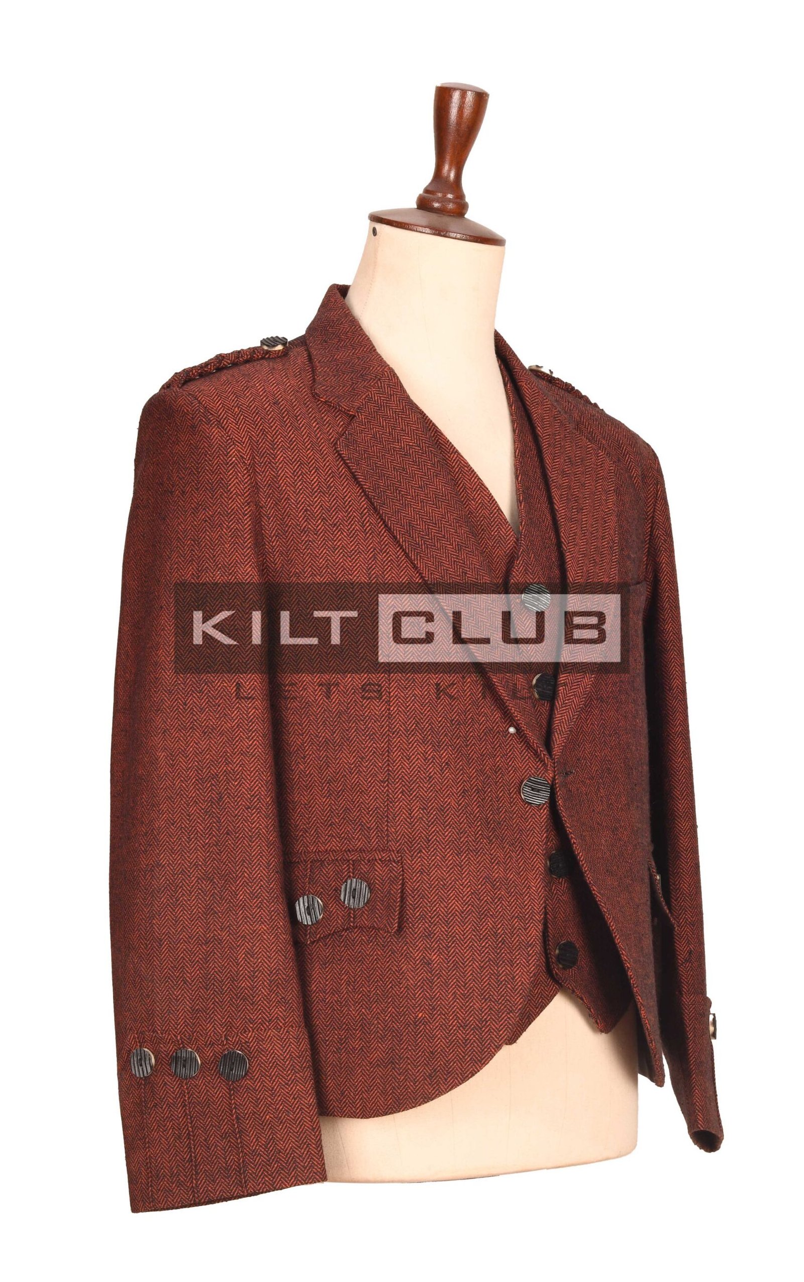 Men’s Maroon Herringbone Blazer Jackets and Waistcoat - Image 2