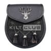 Stag Head Emblem Black Leather Semi Dress Sporran