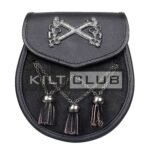 Cross Rampant Lion Emblem Black Leather V Cross Semi Dress Sporran