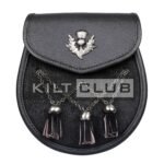 Cross Thistle Emblem Black Leather Semi Dress Sporran