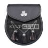 Shamrock Emblem Black Leather Semi Dress Sporran