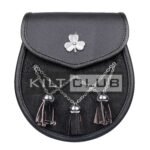 Shamrock Emblem Black Leather Semi Dress Sporran