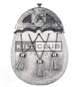 Scottish Grey Fur Silver Cantle Full Dress Kilt Sporran