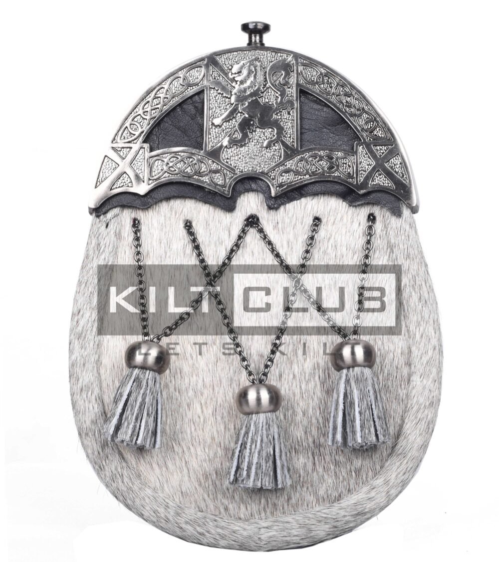 Scottish Grey Fur Silver Cantle Full Dress Kilt Sporran